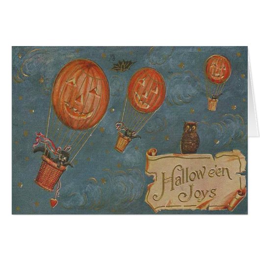 Jack O' Lantern Hot Air Balloon Owl Black Cat (Front Horizontal)