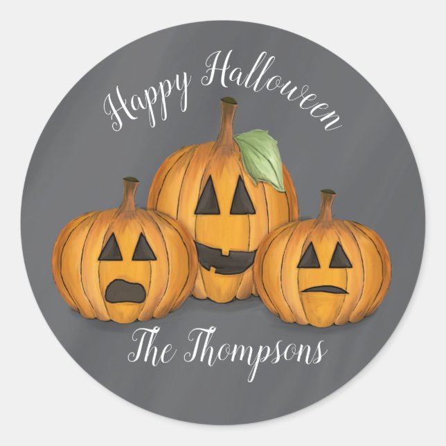 Jack O Lantern in Pumpkin Patch Classic Round Sticker (Front)