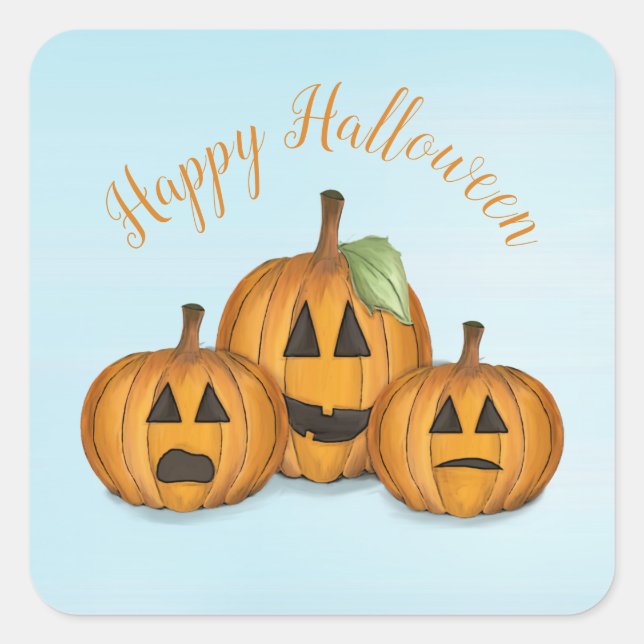 Jack O Lantern in Pumpkin Patch Square Sticker (Front)