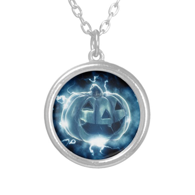  jack-o-lantern in the rain silver plated necklace (Front)
