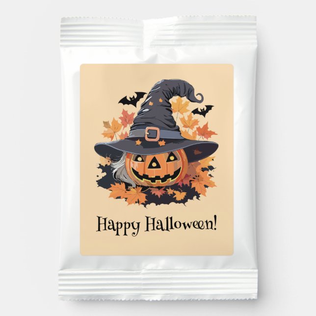 Jack-o-Lantern in Witch Hat Halloween Hot Chocolate Drink Mix (Front)