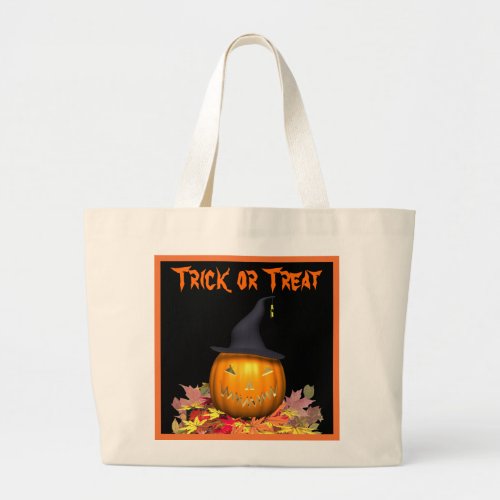 Jack_O_Lantern  Leaves _ Large Tote Bag