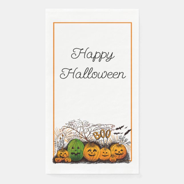 Jack-O-Lantern Line Up Paper Guest Towels (Front)