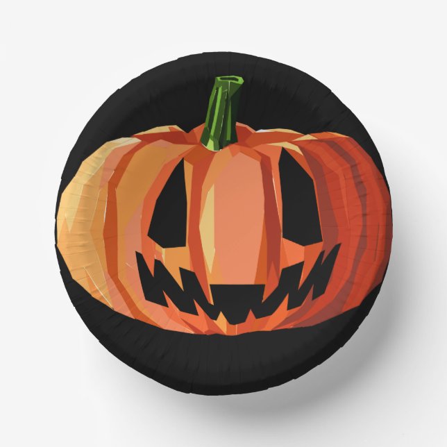 Jack-o’-Lantern Low Poly | Halloween Paper Bowls (Front)