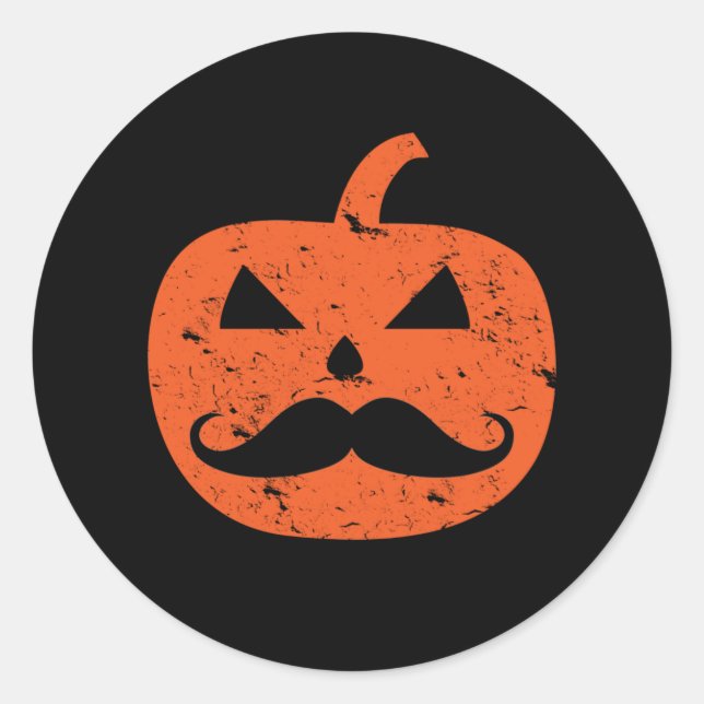 Jack O Lantern Mustache Pumpkin Funny Halloween Classic Round Sticker (Front)