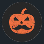 Jack O Lantern Mustache Pumpkin Funny Halloween Classic Round Sticker<br><div class="desc">Jack O Lantern Mustache Pumpkin Halloween. Cool and funny Halloween costume design to wear when you go Trick or Treat. This creepy and freaky merchandise is great for a spooky night Halloween party with scary ghost or horror movie theme. Go well with your Halloween decoration of Jack O Lantern pumpkin,...</div>