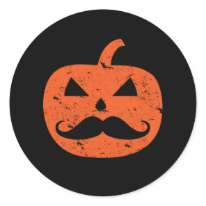 Jack O Lantern Mustache Pumpkin Funny Halloween Classic Round Sticker