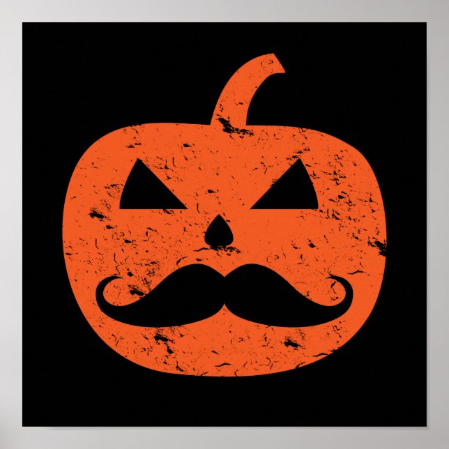 Jack O Lantern Mustache Pumpkin Funny Halloween Poster (Front)