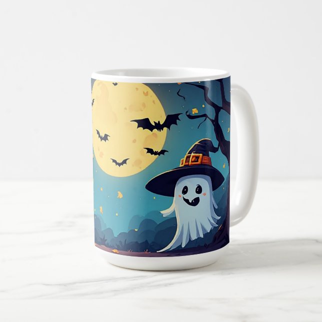 Jack O Lantern Night With Ghost 🎃 Coffee Mug (Front Right)