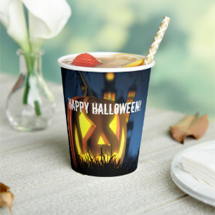 Jack-O-Lantern on Halloween Night Paper Cups