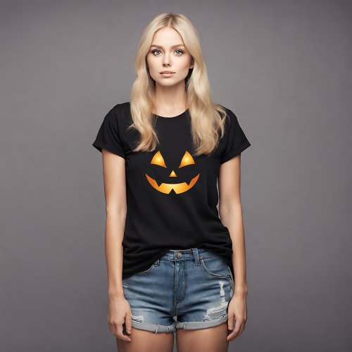 Jack O Lantern Orange and Black Halloween Womens  T_Shirt