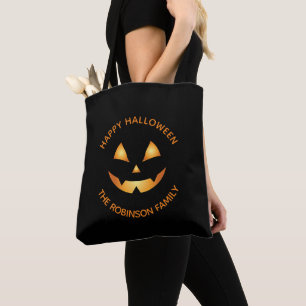 Jack O Lantern Orange Black Halloween Family Name  Tote Bag