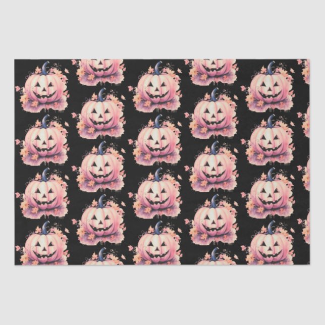 Jack-O' Lantern Orange Leaves Black Halloween Tissue Paper (Front)