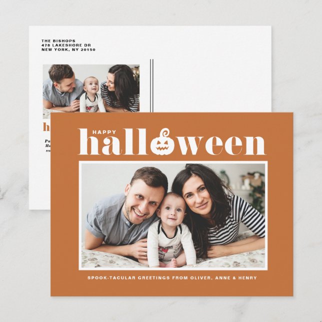 Jack-o'-lantern Orange Photo Happy Halloween Holiday Postcard (Front/Back)