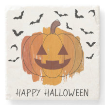 Jack O Lantern Paintbrush Halloween Coaster