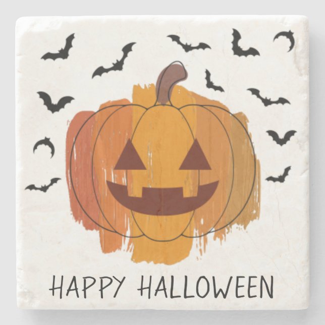 Jack O Lantern Paintbrush Halloween Coaster (Front)