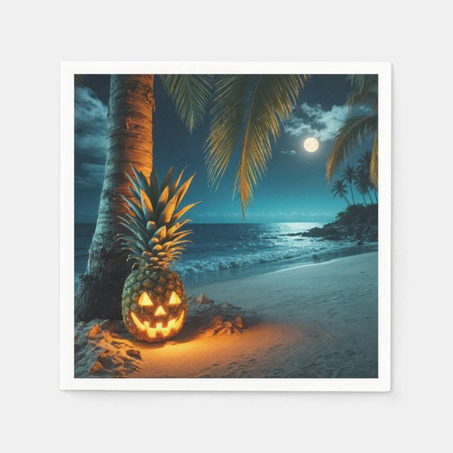 Jack-o-lantern Pineapple On A Beach Napkins (Front)