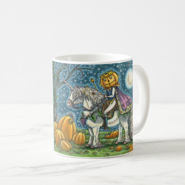 JACK O LANTERN PRINCE ON HIS MAGIC UNICORN PONY COFFEE MUG (Front Right)