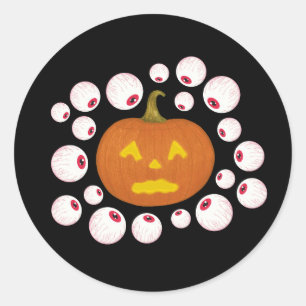 Jack-o-Lantern Pumpkin and Eyeballs in the Dark  Classic Round Sticker