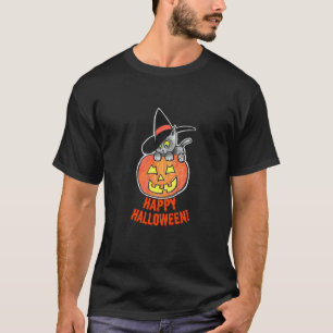 Jack-O'-Lantern Pumpkin Black Cat Halloween Trick- T-Shirt