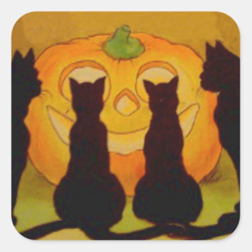 Jack O Lantern Pumpkin Black Cat Square Sticker