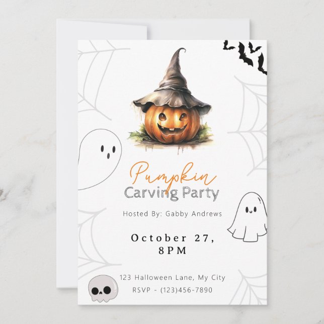 Jack-O' Lantern Pumpkin Carving Party Invitation (Front)