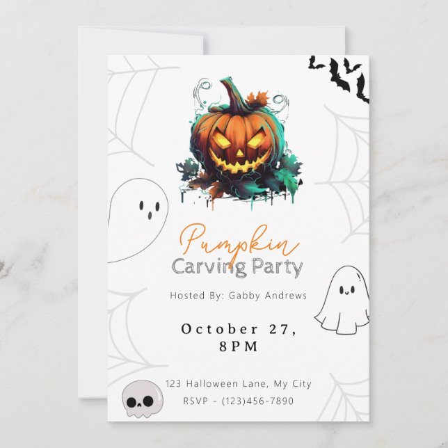 Jack-O' Lantern Pumpkin Carving Party Invitation (Front)
