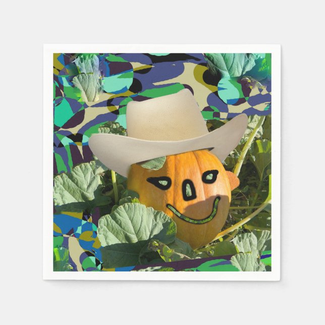 Jack-o-lantern pumpkin cowboy hat Halloween face Napkins (Front)