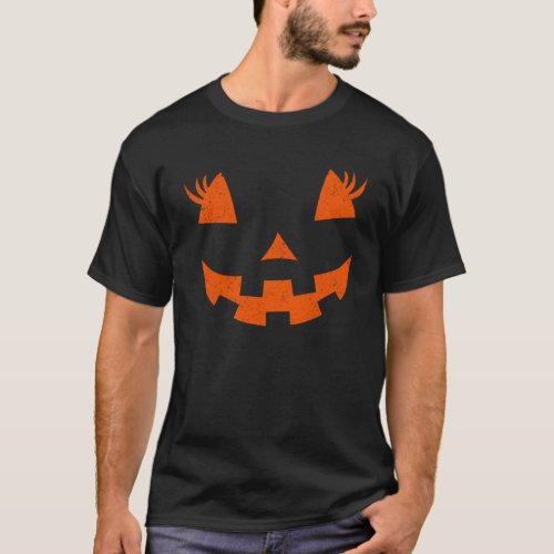 Jack O Lantern Pumpkin Eyelashes Face  Hallowen Co T_Shirt