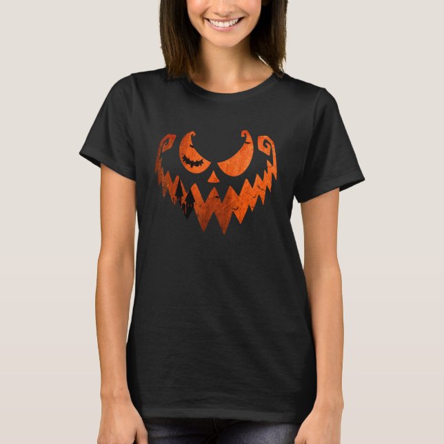 Jack O Lantern Pumpkin Face And Evil Face Monster  T-Shirt (Front)