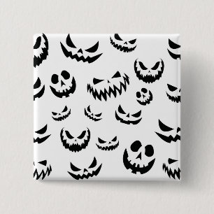 Jack O Lantern Pumpkin Face Black and White Button