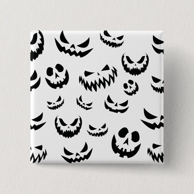 Jack O Lantern Pumpkin Face Black and White Button (Front)