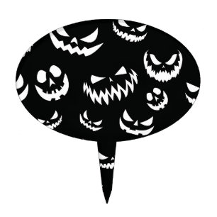 Jack O Lantern Pumpkin Face Black and White Cake Topper