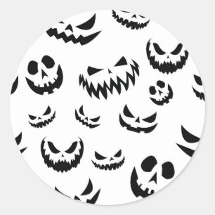 Jack O Lantern Pumpkin Face Black and White Classic Round Sticker