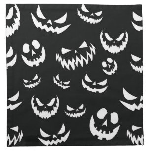Jack O Lantern Pumpkin Face Black and White Cloth Napkin