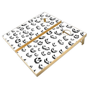Jack O Lantern Pumpkin Face Black and White Cornhole Set