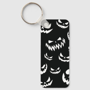 Jack O Lantern Pumpkin Face Black and White Keychain