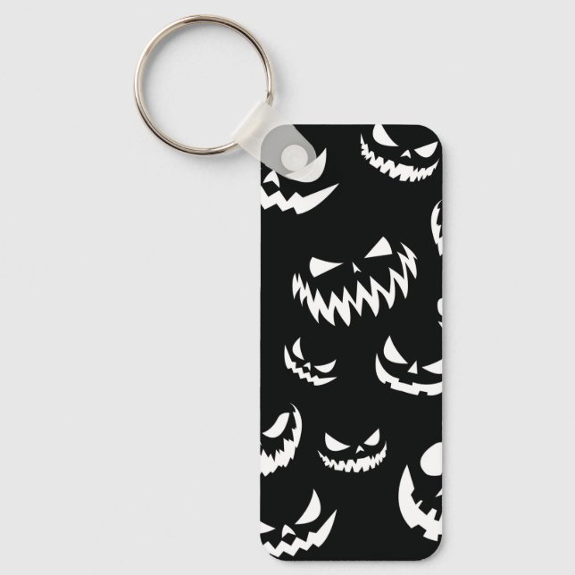 Jack O Lantern Pumpkin Face Black and White Keychain (Front)