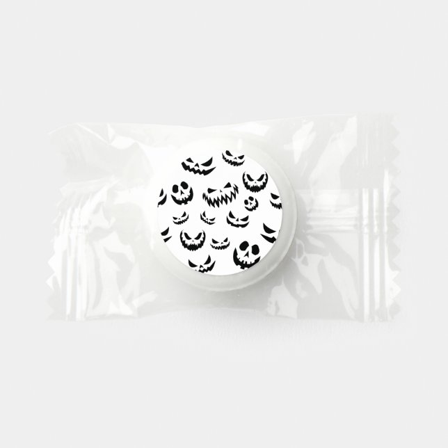 Jack O Lantern Pumpkin Face Black and White Life Saver® Mints (Front)