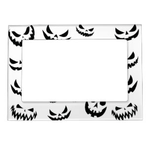 Jack O Lantern Pumpkin Face Black and White Magnetic Frame