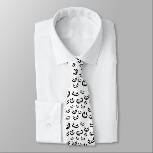 Jack O Lantern Pumpkin Face Black and White Neck Tie
