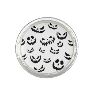 Jack O Lantern Pumpkin Face Black and White Ring