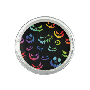 Jack O Lantern Pumpkin Face Black and White Ring