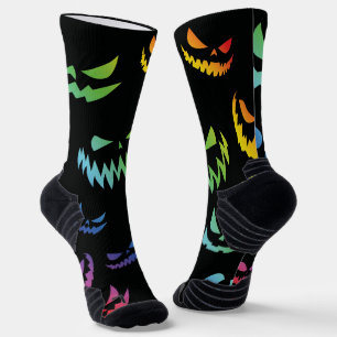 Jack O Lantern Pumpkin Face Black and White Socks