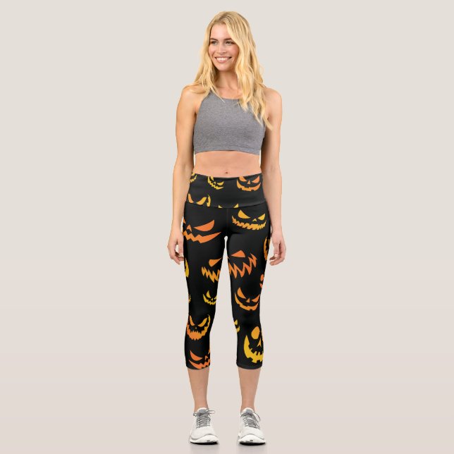 Jack O Lantern Pumpkin Face Capri Leggings (Front)