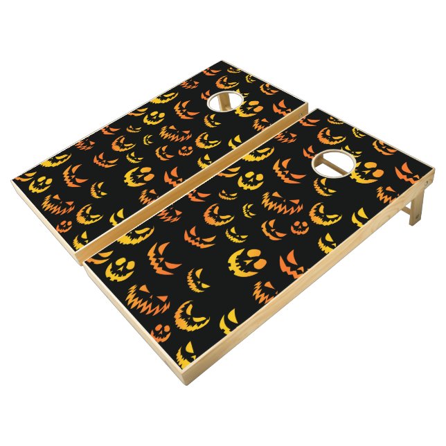 Jack O Lantern Pumpkin Face Cornhole Set (Angled)