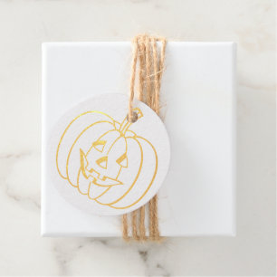 Jack o’ Lantern pumpkin face funny cute Halloween Foil Favor Tags