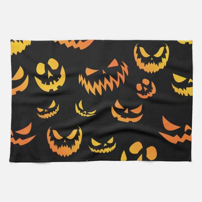 Jack O Lantern Pumpkin Face Kitchen Towel (Horizontal)