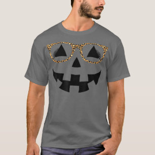 Jack O Lantern Pumpkin Face Leopard Glasses Lashes T-Shirt