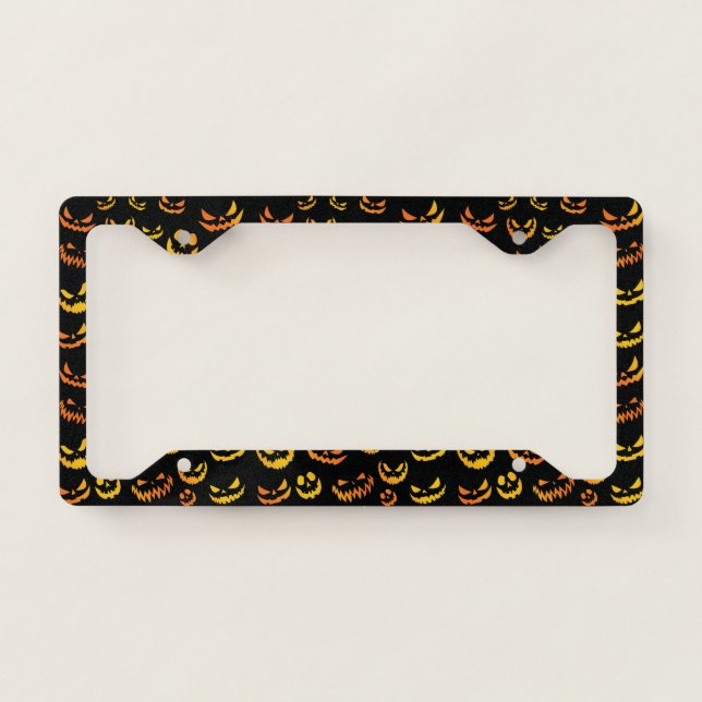 Jack O Lantern Pumpkin Face License Plate Frame (Front)